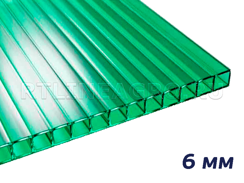 Поликарбонат сотовый зеленый 6мм Novattro / 6,00 х 2,10 м / 1,27 кг